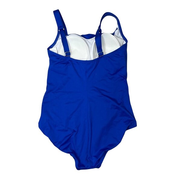 CleanWater Ruched Swimsuit Cobalt Blue One Piece Bathing Suit XL Extra Large - Picture 2 of 8